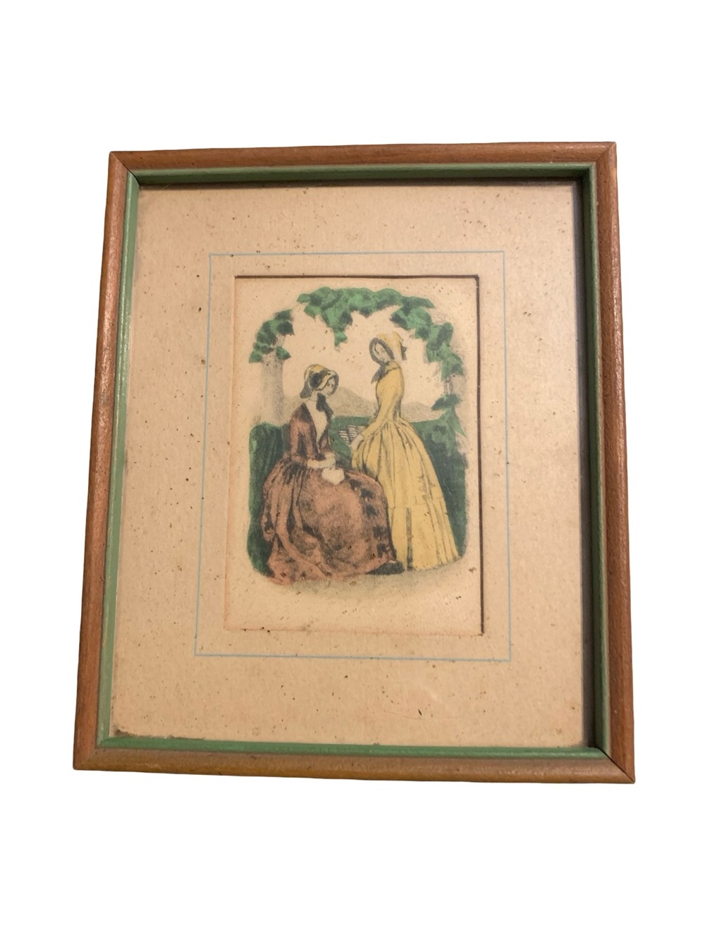 Vintage Framed Victorian Ladies Print Miniature Wall Art Wood Frame